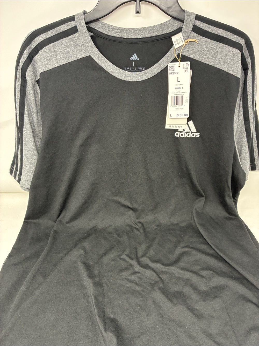 adidas Men's Black and Gray Short-Sleeve Athletic Shirt Size:L